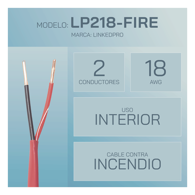 LINKEDPRO - Cable de Alarma contra Incendios / 2x18 AWG / 305 m (1000 ft) / Rojo / FPLR / FT4 UL / Riser