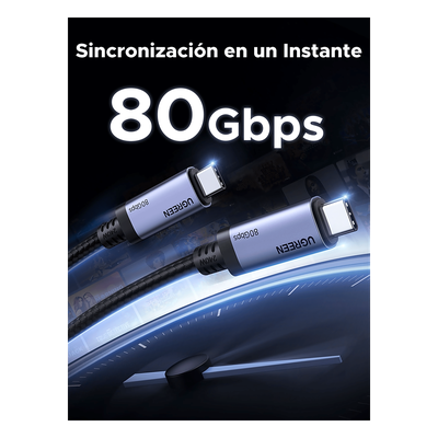 UGREEN - Cable USB-C Thunderbolt 5 / 80 Gbps Bidireccional / 120 Gbps Unidireccional / 1 m (3.28 ft) / PD 3.1 100W / 24 Pines / E-Marker IP2133H