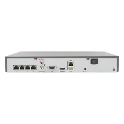 HIKVISION - NVR 8 Megapixel (4K) / 4 canales IP / Soporta Cámaras con AcuSense / 1 Bahía de Disco Duro / 4 Puertos PoE+ / Salida de vídeo 4K / Videoanaliticos