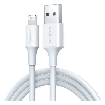 UGREEN - Cable USB-A a Lightning | 1 Metro | Certificado MFi | Carga Rápida 5V/2.4 A| 480 Mbps | PD | Conector C89 | Adecuado para iPhone, iPad y iPod | Protección Integrada | Caja de ABS | Cubierta de TPE | Color Blanco.