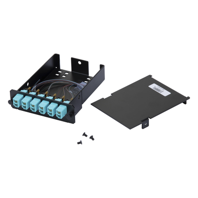 PANDUIT - Placa Acopladora de Fibra Óptica FAP, Con 12 Pigtails Ribbon y 6 Conectores LC Duplex (12 Fibras), Para Fibra Multimodo OM3/OM4, Color Aqua