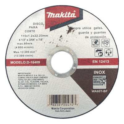 MAKITA - Disco de Corte / Acero Inoxidable / 115 mm (4-1/2') / Eje 7/8' / Espesor 1.2 mm