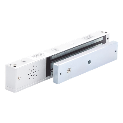 ACCESSPRO - Chapa Magnética Electromagnética / 280 kg (600 lb) / Alarma Buzzer con Temporizador 5-30 s / Voltaje Dual 12/24 VDC / LED Estado / Libre Magnetismo Residual