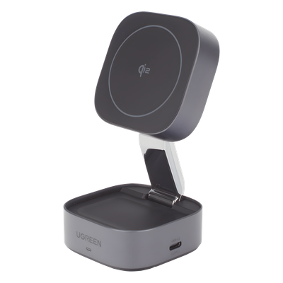 UGREEN - Cargador Inalámbrico 2 en 1 / Qi 2 15W / Base Auriculares 5W / Salida USB-C 5W / Potencia Total 25W / Protección Múltiple