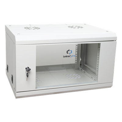 LINKEDPRO - Gabinete de Pared 6U / 19" / Profundidad 455 mm (1.49 ft) / Cristal Templado / Carga 80 kg / Acero Reforzado