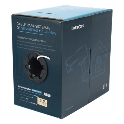 LINKEDPRO - Cable para Alarma / 4x18 AWG / Bobina 305 m (1000 ft) / Clasificación CM / Cobre Sólido / Blanco