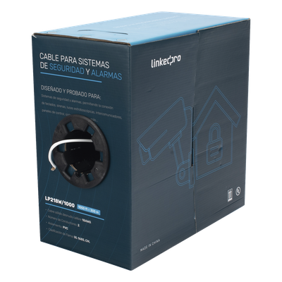 LINKEDPRO - Cable para Alarma / 2x18 AWG / 305 m (1000 ft) / Clasificación CM / Cubierta PVC Blanco