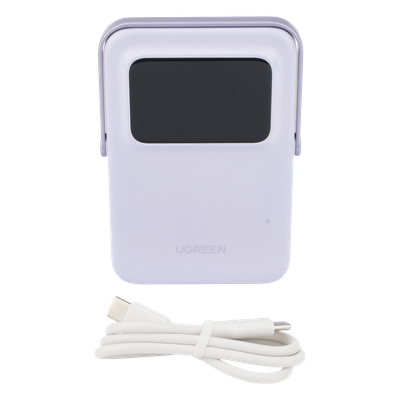 UGREEN - Power Bank Inalambrico | 5000mAh | 7.5W  |  Con Emojis de Estado | Carga Rápida USB-C Bidireccional  | Pantalla TFT  Inteligente | 13 niveles de Proteccion | Con Holder | Color Purple.
