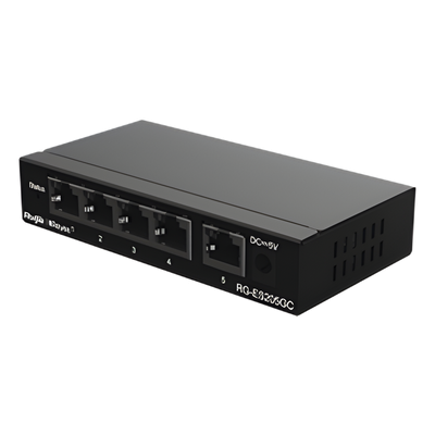 RUIJIE - Switch Administrable / 5 Puertos Gigabit / Capacidad 10 Gbps / Gestión Cloud y Móvil / 16 VLANs / 5W Máximo