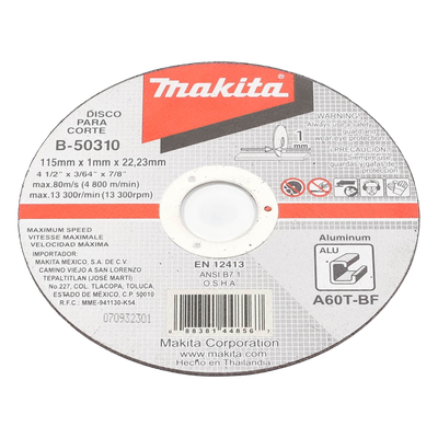 MAKITA - Disco de corte / Aluminio / 4 1/2 pulgadas (114 mm) / 13,300 RPM / Grano grueso