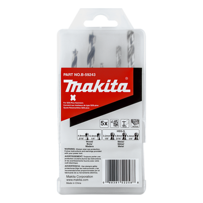 MAKITA - Juego de Brocas SDS-PLUS / 5 Piezas / HSS-G 135° / Punta Brad / Madera y Metal