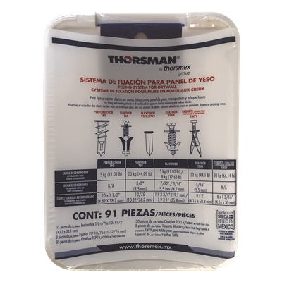 THORSMAN - Kit de Fijación para Yeso y Tabique Hueco / 91 Piezas / Carga 5-30 kg (11.02-66.14 lb) / Temperatura -50°C a 80°C (-58°F a 176°F) / Interiores