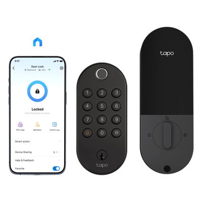 TP-LINK - Cerradura Inteligente Wi-Fi / Deadbolt / 6 Métodos Desbloqueo / Huella <0.5s / 100 Huellas + 200 PINs / BHMA Grado 3 / IP54 Exterior / Batería 7800 mAh / Alexa-Google-SmartThings