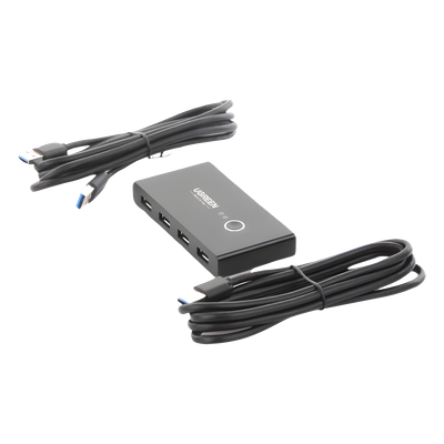 UGREEN - Conmutador USB / 4 Puertos USB 3.0 / 2 PC / Switch Manual / Alimentación Extra 5V / Cables 1.5 m (4.9 ft)