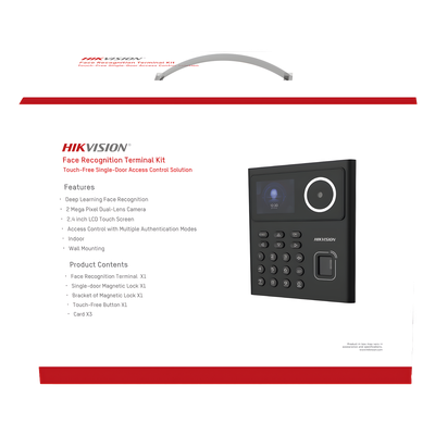 HIKVISION - Kit de Control de Acceso Biométrico / Reconocimiento Facial 500 Rostros / Huella y Tarjeta MIFARE 1,000 / Detección 0.3 a 2 m (0.98 a 6.56 ft) / Alimentación 12V CC Incluida / Interior