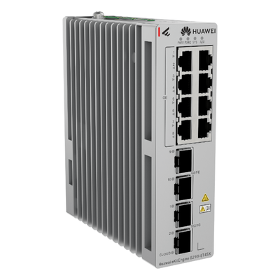 HUAWEI - Switch Industrial / 8 Puertos RJ45 Gigabit / 2 SFP + 2 SFP+ 10G / Montaje Riel DIN / Fuente Redundante 1+1 / IP40 / -40°C a 75°C