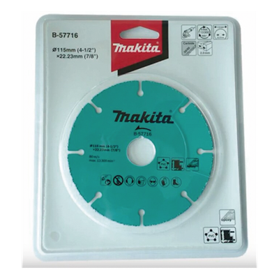 MAKITA - Disco de Carburo de Tungsteno / 115 mm (4.5 in) / Espesor 1 mm / 13,300 RPM / Multi-Material / Uso en Seco