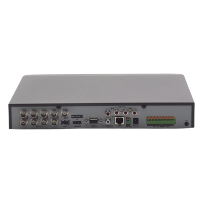 HIKVISION - DVR 8 Canales TurboHD + 8 Canales IP / 8 Megapixel (4K) / Acusense (Evita Falsas Alarmas) / Audio por Coaxitron / 1 Bahía de Disco Duro / 8 Entradas de Alarma / 4 Salidad de Alarma / H.265+