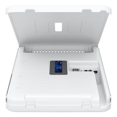 UBIQUITI - Cloud Gateway Montaje en Pared / Wi-Fi 6 Integrado / Enrutamiento 3.5+ Gbps / Switch PoE 420 W / Pantalla Táctil 4.7" / 18 Puertos / 10G SFP+