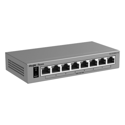 RUIJIE - Switch Gigabit Smart Cloud-Managed / 8 Puertos 10/100/1000BASE-T / Capa 2 / Switching 16 Gbps / AI-Powered Failover / Modo CCTV Un-Click / Gestión Cloud / Fanless / Protección Surge 6 kV