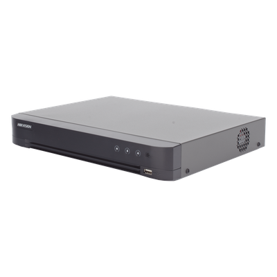HIKVISION - DVR Pentahíbrido / 16 Canales Combinados / 8 TurboHD + 8 IP / 4K UHD / AcuSense / Reconocimiento Facial / Audio por Coaxitron / H.265+