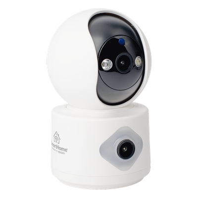 SMARTHOME BY EPCOM - Cámara IP WiFi / Doble Lente 3MP / Pan 320° / Tilt 70° / Autoseguimiento / IR 10 m (32.8 ft) / Audio Bidireccional / microSD 128GB