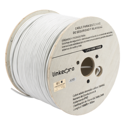 LINKEDPRO - Cable para Alarma / 6 Conductores / 18 AWG / CMR Riser / 305 m (1000 ft) / Blanco