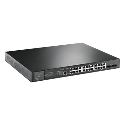 TP-LINK - Switch PoE+ Administrable L2+ / 24 Puertos Gigabit PoE+ / 4 Puertos SFP+ 10G / Presupuesto PoE 384W / Rendimiento 128 Gbps / Montaje en Rack
