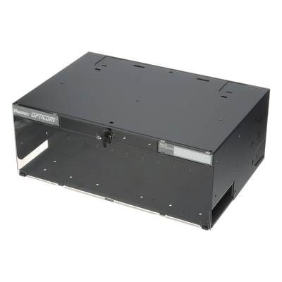 PANDUIT - Panel de Distribución de Fibra Óptica, Acepta 12 Placas FAP o FMP, Bandeja Deslizable e Inclinable Hacia Abajo, Hasta 288 Fibras, Color Negro, 4UR