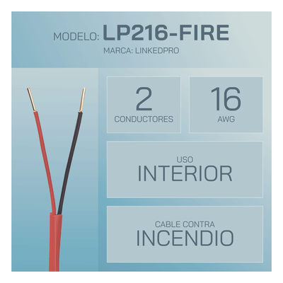 LINKEDPRO - Cable para Incendio / 2x16 AWG / FPLR / UL 1666 Riser / Bobina 305 m (1000 ft) / Cobre 100% / Cubierta Roja