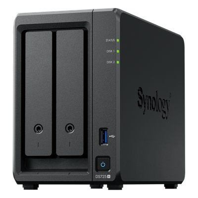 SYNOLOGY - NAS de 2 Bahías / Expansible a 7 Unidades / Puerto 2.5GbE / 2 Ranuras M.2 NVMe / 276 MB/s Lectura / 224 MB/s Escritura / Procesador AMD Ryzen R1600 / 4 GB DDR4 ECC