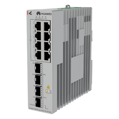 HUAWEI - Switch Industrial / 8 Puertos RJ45 Gigabit / 2 SFP + 2 SFP+ 10G / Montaje Riel DIN / Fuente Redundante 1+1 / IP40 / -40°C a 75°C