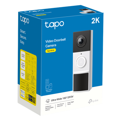 TP-LINK - Videoportero IP Inalámbrico / 2K 3 Megapixel / 160° DFOV / Batería 6400 mAh / Detección IA Personas-Vehículos / Visión Nocturna Color / Audio Bidireccional