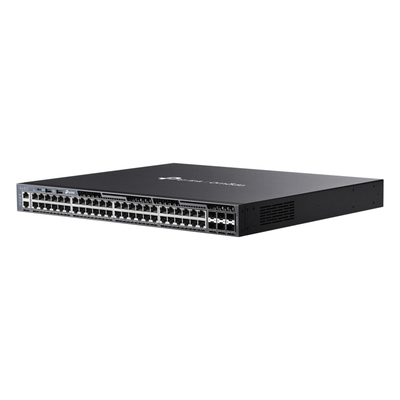 TP-LINK - Switch Gestionable L3 / 48 Puertos Gigabit / 6 Slots SFP+ 10G / Capacidad 216 Gbps / Apilamiento 8 Unidades / Fuentes Redundantes
