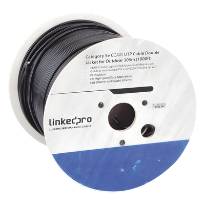 LINKEDPRO - Cable UTP Cat6 / 305 m (1000 ft) / 23 AWG / CCA / Doble Forro PVC+LDPE / 250 MHz / Uso Intemperie / Sin Blindaje