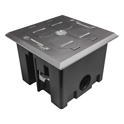 THORSMAN - Caja de Piso Empotrable / Tapa Abatible Aluminio / Energía 127 V + Datos Voz/Datos / 2 Contactos 15A / 2 Módulos Keystone / Interior