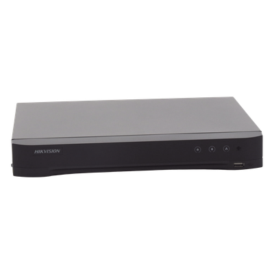 HIKVISION - DVR 8 Canales TurboHD + 8 Canales IP / 8 Megapixel (4K) / Acusense (Evita Falsas Alarmas) / Audio por Coaxitron / 1 Bahía de Disco Duro / 8 Entradas de Alarma / 4 Salidad de Alarma / H.265+