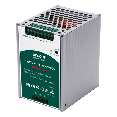 EPCOM POWERLINE - Fuente de Alimentación Industrial DIN Riel / 480 W / Salida 48 VCC 10 A / Eficiencia ≥93% / Carga de Batería / -20°C a 70°C