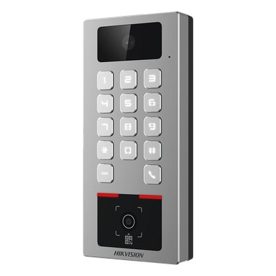 HIKVISION - Terminal de Control de Acceso / Lector QR Exterior / Videoportero 2 MP / IP65 & IK09 / 100,000 Tarjetas / 300,000 Eventos / Bluetooth y App