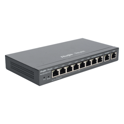 RUIJIE - Router Balanceador SD-WAN / 10 Puertos Gigabit / PoE+ 110W / 4 ISP / 1 Gbps / 200 Clientes
