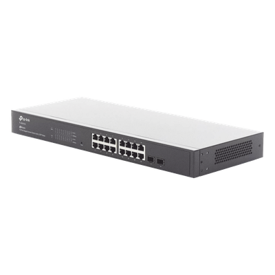 TP-LINK - Switch Administrable / 16 Puertos Gigabit RJ45 / 2 Puertos SFP 1G / Rendimiento 36 Gbps / Sin Ventilador / Gestión Centralizada OMADA
