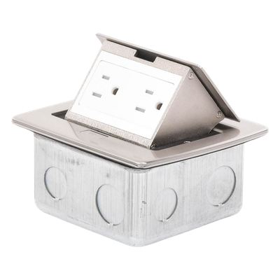 THORSMAN - Mini Caja de Piso Rectangular / Acero Inoxidable / 2 Contactos 127V / 15A / 12.4 x 12 x 7.2 cm / 4.88 x 4.72 x 2.83 pulg