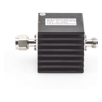 EPCOM - Atenuador en Línea RF / 30 dB / 0-3 GHz / 20 W / VSWR <1.2 / Conector N Macho-Hembra / Uso Interior