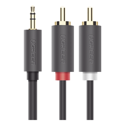 UGREEN - Cable de Audio / 3.5mm Macho a 2 RCA Macho / 3 m (9.84 pies) / Blindaje Múltiple / Conectores Chapados en Oro / TPE Ecológico