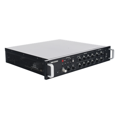 HIKVISION - Amplificador de Red / 4 Zonas 250W / Salida 100V/70V / Bluetooth 5.0 / Entrada de Alarma / Síntesis de Voz TTS