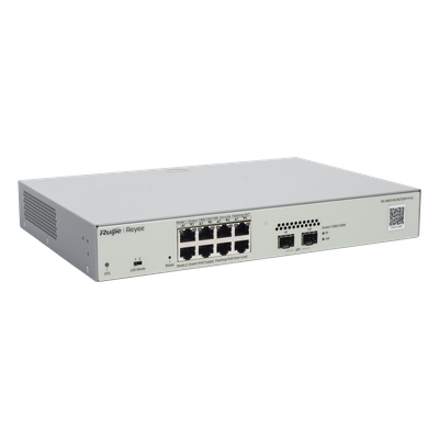 RUIJIE - Switch Administrable PoE+ / 8 Puertos Gigabit / 2 SFP 1Gb / Capacidad 20 Gbps / Sin Ventilador / 125W PoE