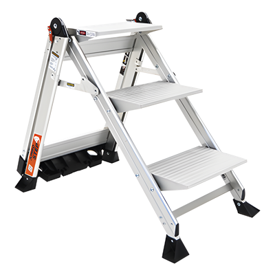 LITTLE GIANT LADDER SYSTEMS - Escalera de Tijera / 3 Peldaños Jumbo / Altura 0.67 m (2.2 ft) / Capacidad 170 kg (375 lbs) / Barra Anti-caídas / Almohadillas Antideslizantes