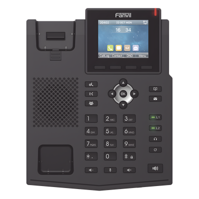FANVIL - Teléfono IP empresarial para 4 líneas SIP con pantalla LCD de 2.8 pulgadas a color, puertos Gigabit, IPv6, Opus y conferencia de 3 vías, PoE