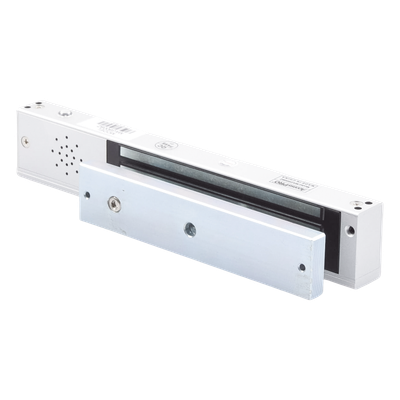 ACCESSPRO - Chapa Magnética Electromagnética / 280 kg (600 lb) / Alarma Buzzer con Temporizador 5-30 s / Voltaje Dual 12/24 VDC / LED Estado / Libre Magnetismo Residual