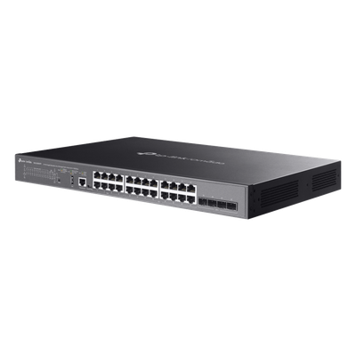 TP-LINK - Switch Administrable L3 SDN / 24 Puertos PoE Gigabit / 4 SFP+ 10G / Presupuesto PoE 720W / Ruteo RIP VRRP / Fuente Redundante / 128 Gbps